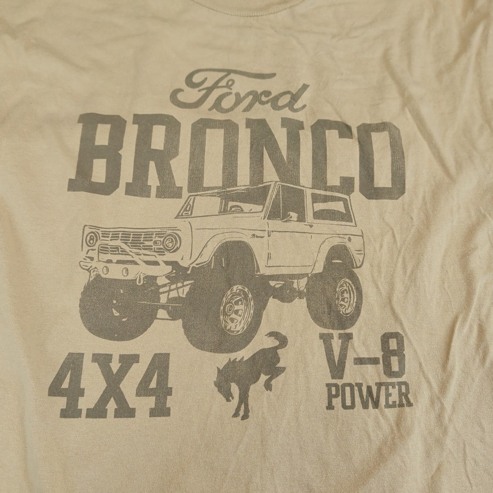 Tee Luv Men Ford Bronco T Shirt Large Cotton Tan 4x4 V-8 Power Graphic Retro Tee - Picture 2 of 6